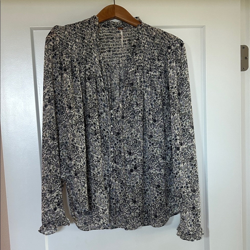 Free People Black and White Floral Blouse